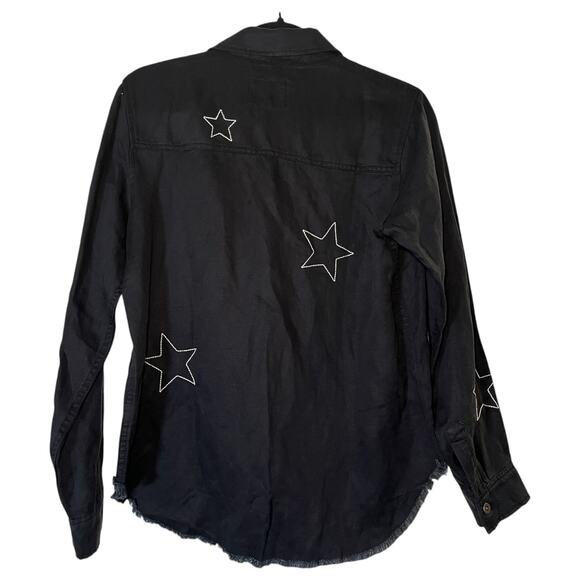 Rails Loren Black Embroidered Stars Raw Hem Long Sleeve Shirt Jacket Shacket S - Picture 3 of 10